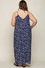 PinkBlush PinkBlush Navy Leaf Print Double V Neck Maternity Maxi Dress for Plus Size Moms - 