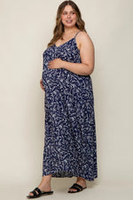 PinkBlush PinkBlush Navy Leaf Print Double V Neck Maternity Maxi Dress for Plus Size Moms - 