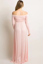 PinkBlush PinkBlush Off Shoulder Maternity Maxi Dress in Solid Pink for Expectant Mothers - 