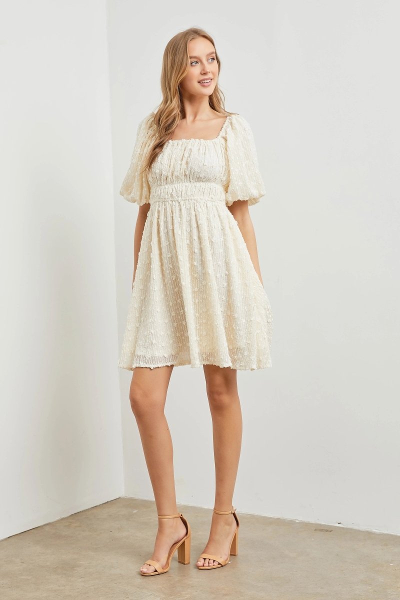 PinkBlush PinkBlush Off White Woven Texture Square Neck Dress for Fashion - Forward Women - 