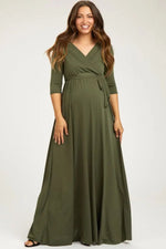 PinkBlush PinkBlush Olive Green Draped 3/4 Sleeve Maternity Maxi Dress - 