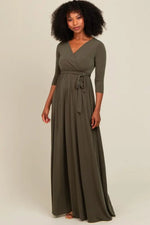 PinkBlush PinkBlush Olive Green Draped 3/4 Sleeve Maternity Maxi Dress - 