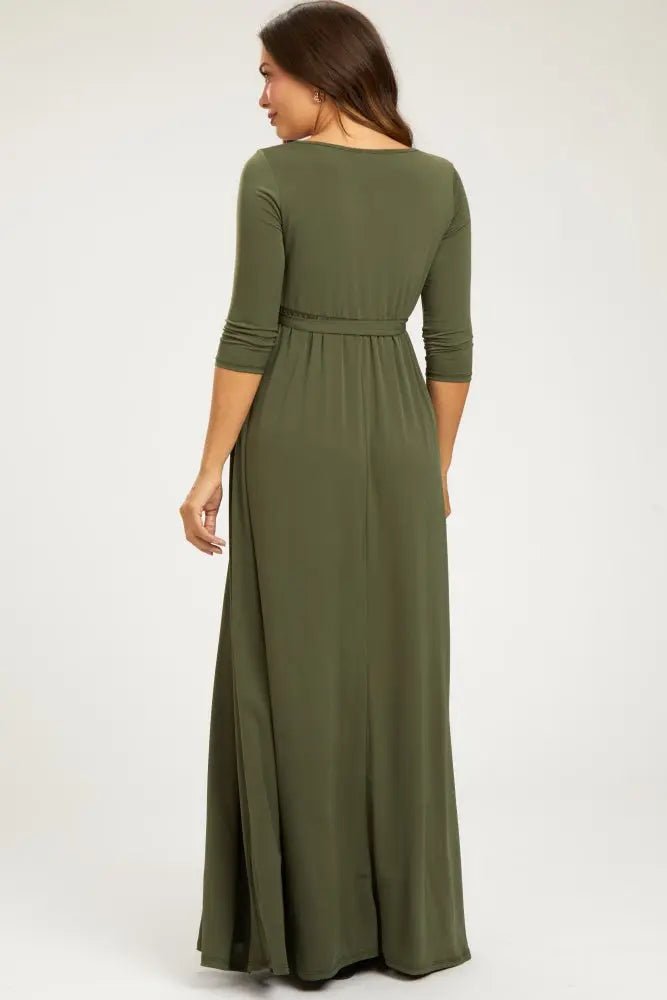 PinkBlush PinkBlush Olive Green Draped 3/4 Sleeve Maternity Maxi Dress - 