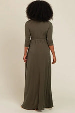 PinkBlush PinkBlush Olive Green Draped 3/4 Sleeve Maxi Dress - 