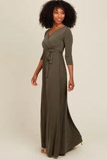 PinkBlush PinkBlush Olive Green Draped 3/4 Sleeve Maxi Dress - 