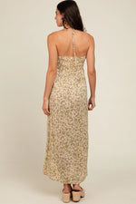 PinkBlush PinkBlush Olive Paisley Print Halter Midi Dress for Elegant Women - 