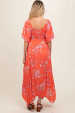 PinkBlush PinkBlush Orange Floral Puff Sleeve Maternity Maxi Dress for Expecting Mothers - 