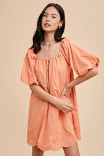 PinkBlush PinkBlush Peach Embroidered Puff Sleeve Maternity Dress for Expecting Moms - 