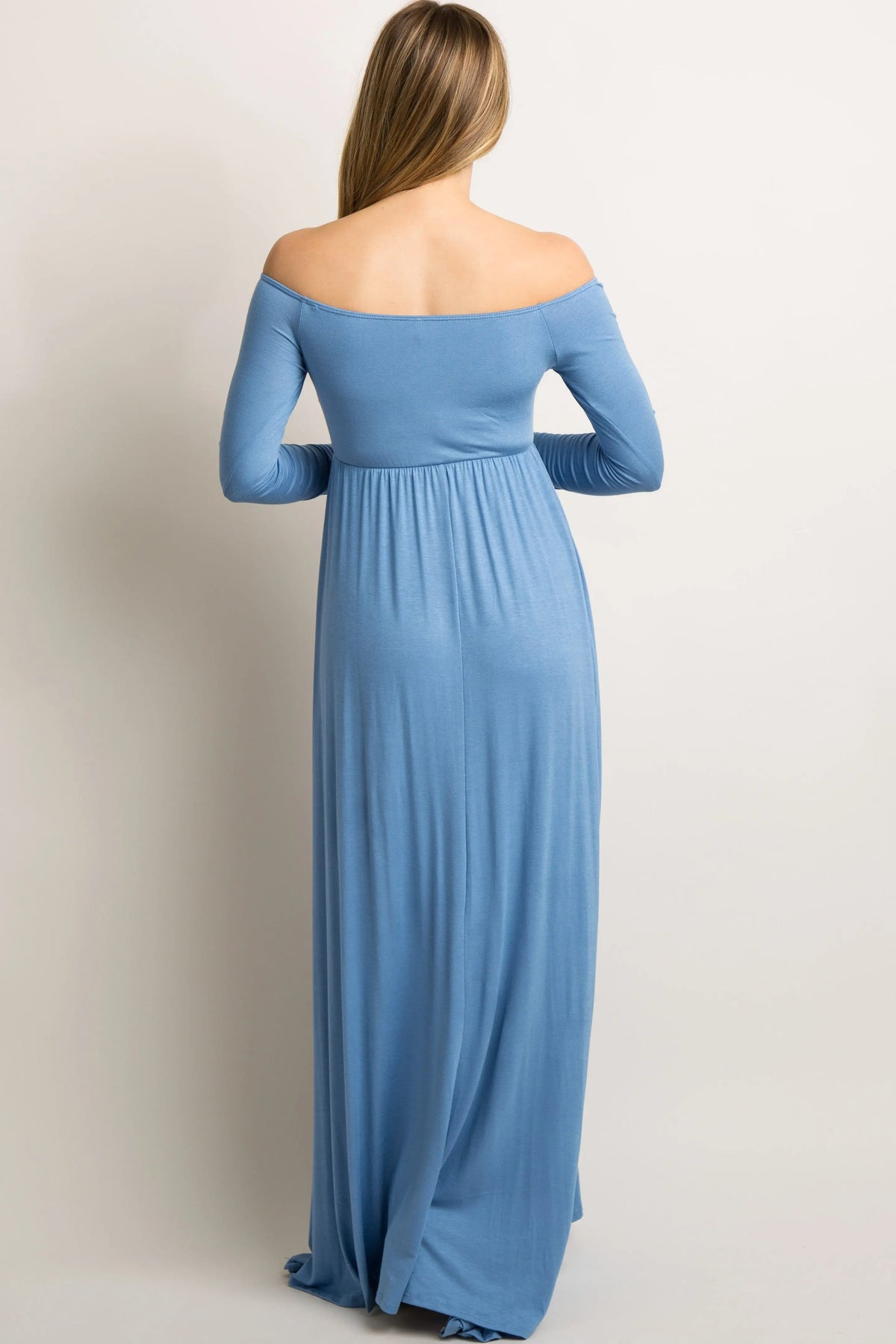 PinkBlush PinkBlush Petite Blue Solid Off Shoulder Maternity Maxi Dress - 