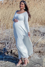 PinkBlush PinkBlush Petite Ivory Solid Off Shoulder Maternity Maxi Dress - 