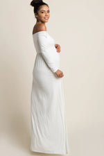 PinkBlush PinkBlush Petite Ivory Solid Off Shoulder Maternity Maxi Dress - 