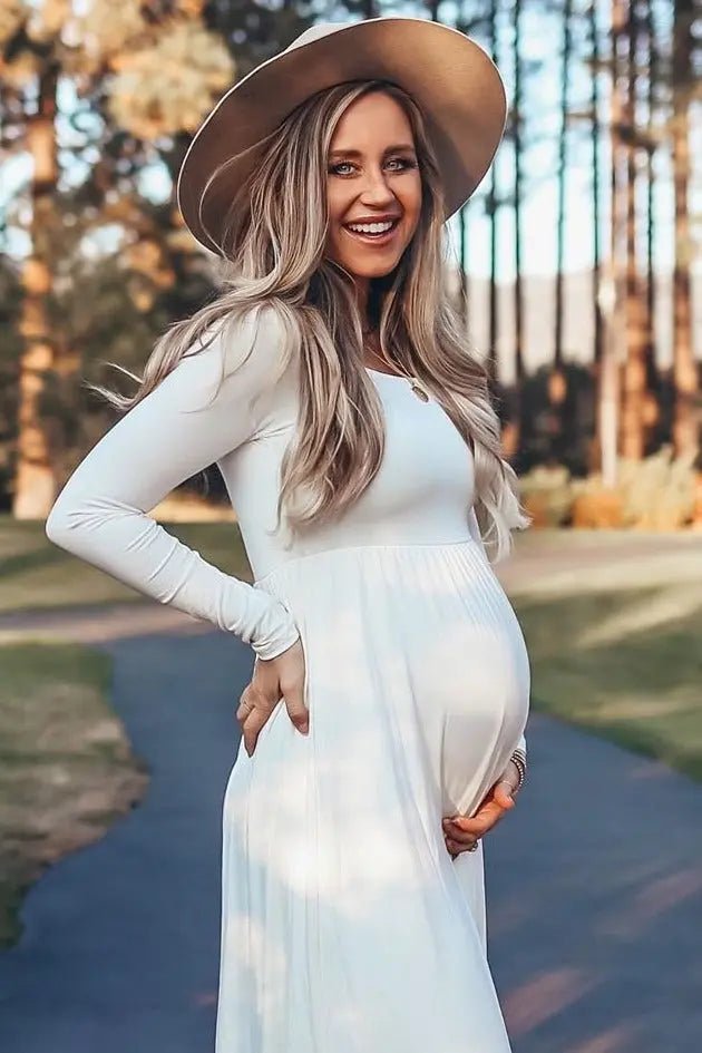 PinkBlush PinkBlush Petite Ivory Solid Off Shoulder Maternity Maxi Dress - 
