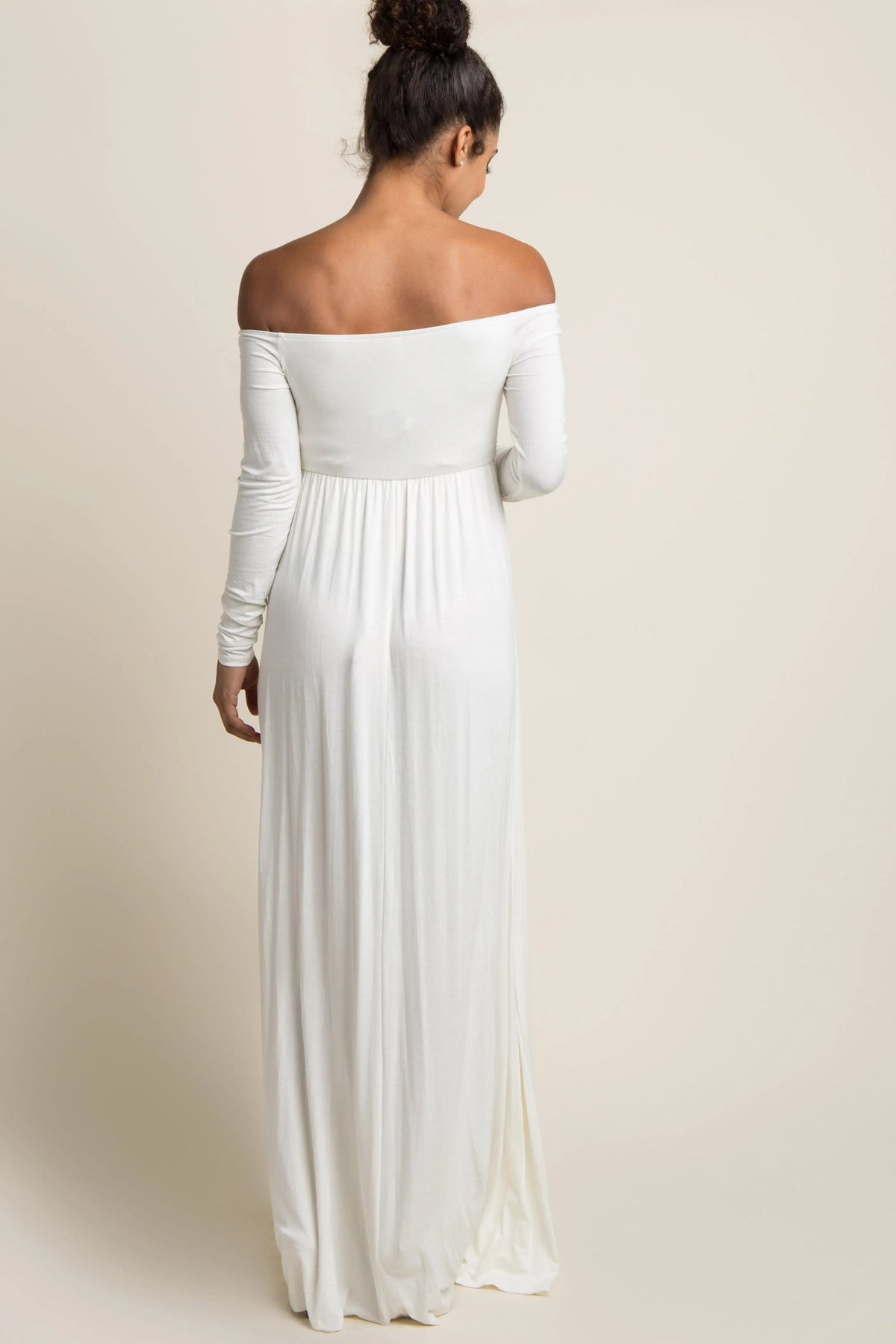 PinkBlush PinkBlush Petite Ivory Solid Off Shoulder Maternity Maxi Dress - 