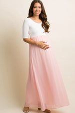 PinkBlush PinkBlush Petite Light Pink Chiffon Colorblock Maternity Maxi Dress - 