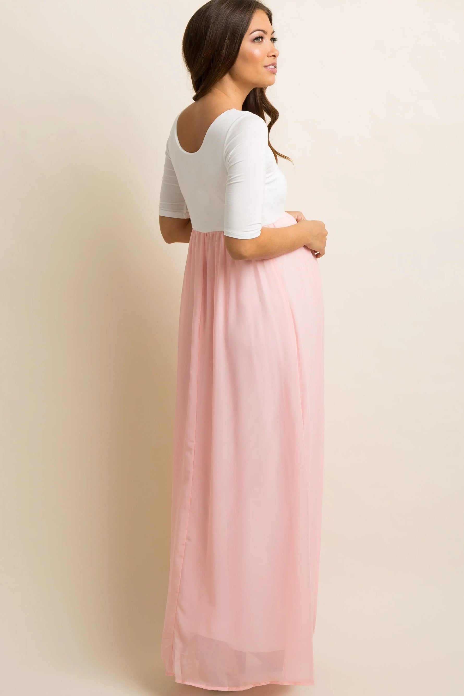 PinkBlush PinkBlush Petite Light Pink Chiffon Colorblock Maternity Maxi Dress - 