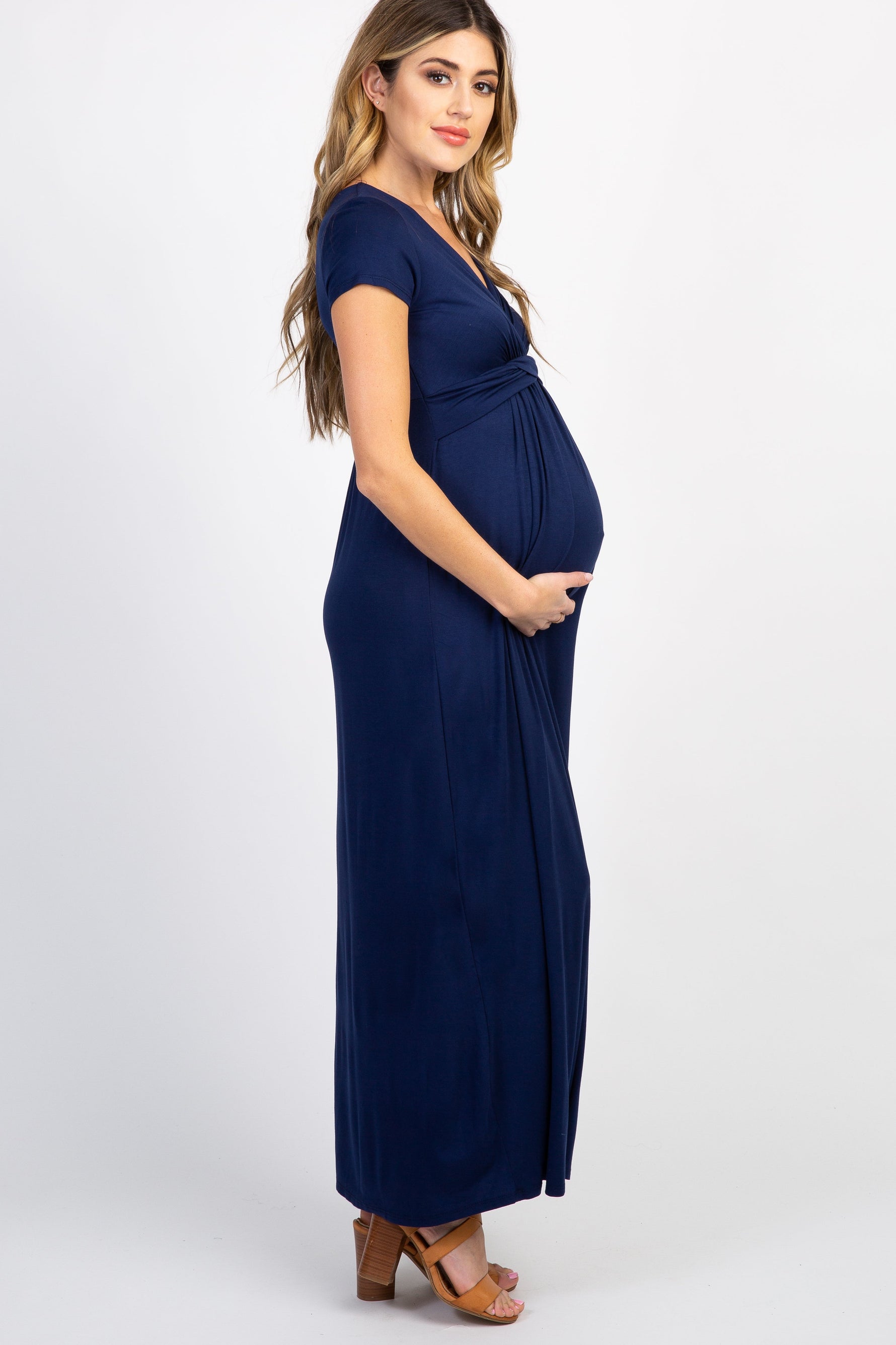 PinkBlush PinkBlush Petite Navy Draped Maternity/Nursing Maxi DressEveretts Place