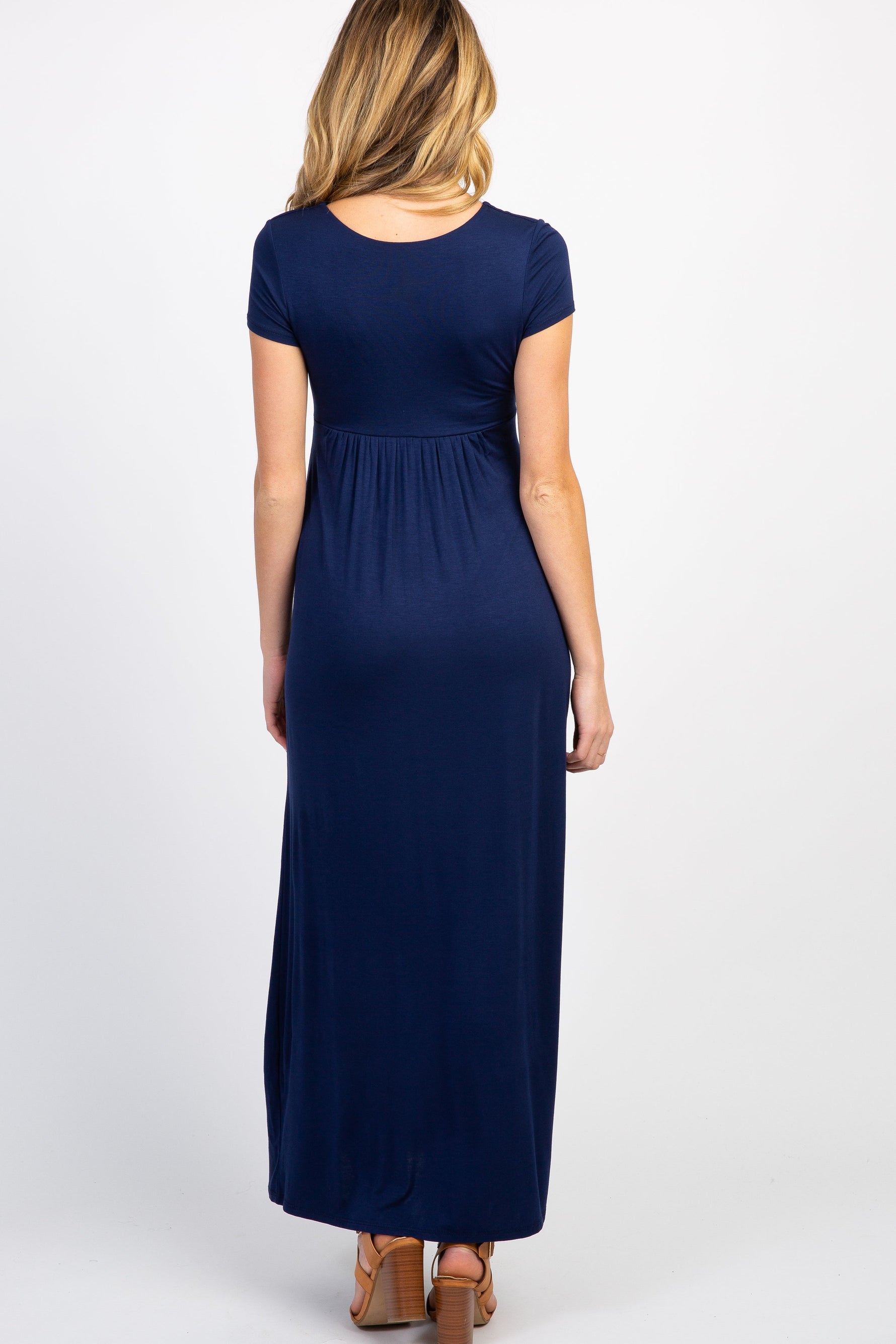 PinkBlush PinkBlush Petite Navy Draped Maternity/Nursing Maxi DressEveretts Place