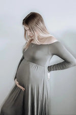 PinkBlush PinkBlush Petite Olive Solid Off Shoulder Maternity Maxi Dress - 