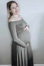 PinkBlush PinkBlush Petite Olive Solid Off Shoulder Maternity Maxi Dress - 