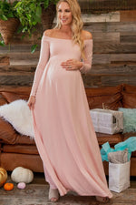 PinkBlush PinkBlush Petite Pink Solid Off Shoulder Maternity Maxi Dress - 