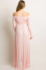 PinkBlush PinkBlush Petite Pink Solid Off Shoulder Maternity Maxi Dress - 