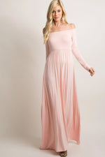 PinkBlush PinkBlush Petite Pink Solid Off Shoulder Maternity Maxi Dress - 