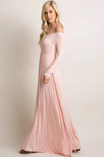 PinkBlush Petite Pink Solid Off Shoulder Maxi Dress - Gown, Pink, Day Dress, Waist, Blond | Everetts Place