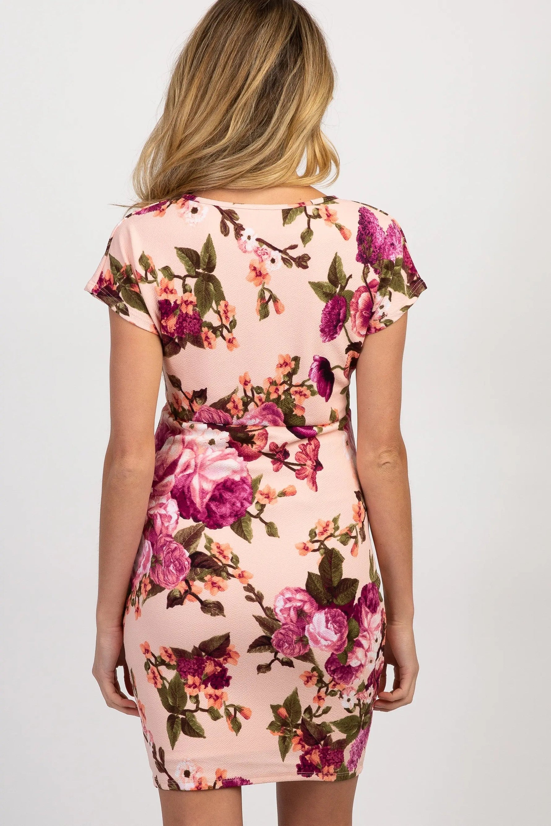 PinkBlush PinkBlush Pink Rose Floral Fitted Wrap Maternity Dress - 