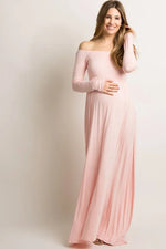 PinkBlush PinkBlush Pink Solid Off Shoulder Maternity Maxi Dress - 