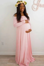 PinkBlush PinkBlush Pink Solid Off Shoulder Maternity Maxi Dress - 