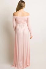PinkBlush PinkBlush Pink Solid Off Shoulder Maternity Maxi Dress - 