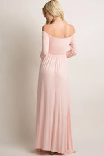 PinkBlush PinkBlush Pink Solid Off Shoulder Maxi Dress - 