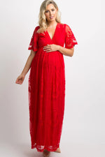 PinkBlush Red Lace Mesh Overlay Maternity Maxi Dress - Red, Dress, Pink, Gown, Lace | Everetts Place