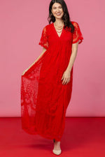 PinkBlush PinkBlush Red Lace Mesh Overlay Maxi Dress - 