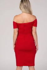 PinkBlush PinkBlush Red Solid Off Shoulder Maternity Fitted Dress - 