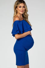 PinkBlush PinkBlush Royal Blue Off Shoulder Ruched Maternity Dress for Expecting Moms - 