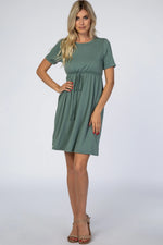 PinkBlush PinkBlush Sage Green Cuff Sleeve Waist Tie Dress - 