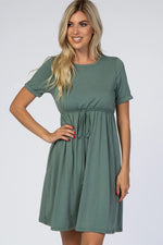 PinkBlush PinkBlush Sage Green Cuff Sleeve Waist Tie Dress - 
