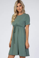 PinkBlush PinkBlush Sage Green Cuff Sleeve Waist Tie Dress - 
