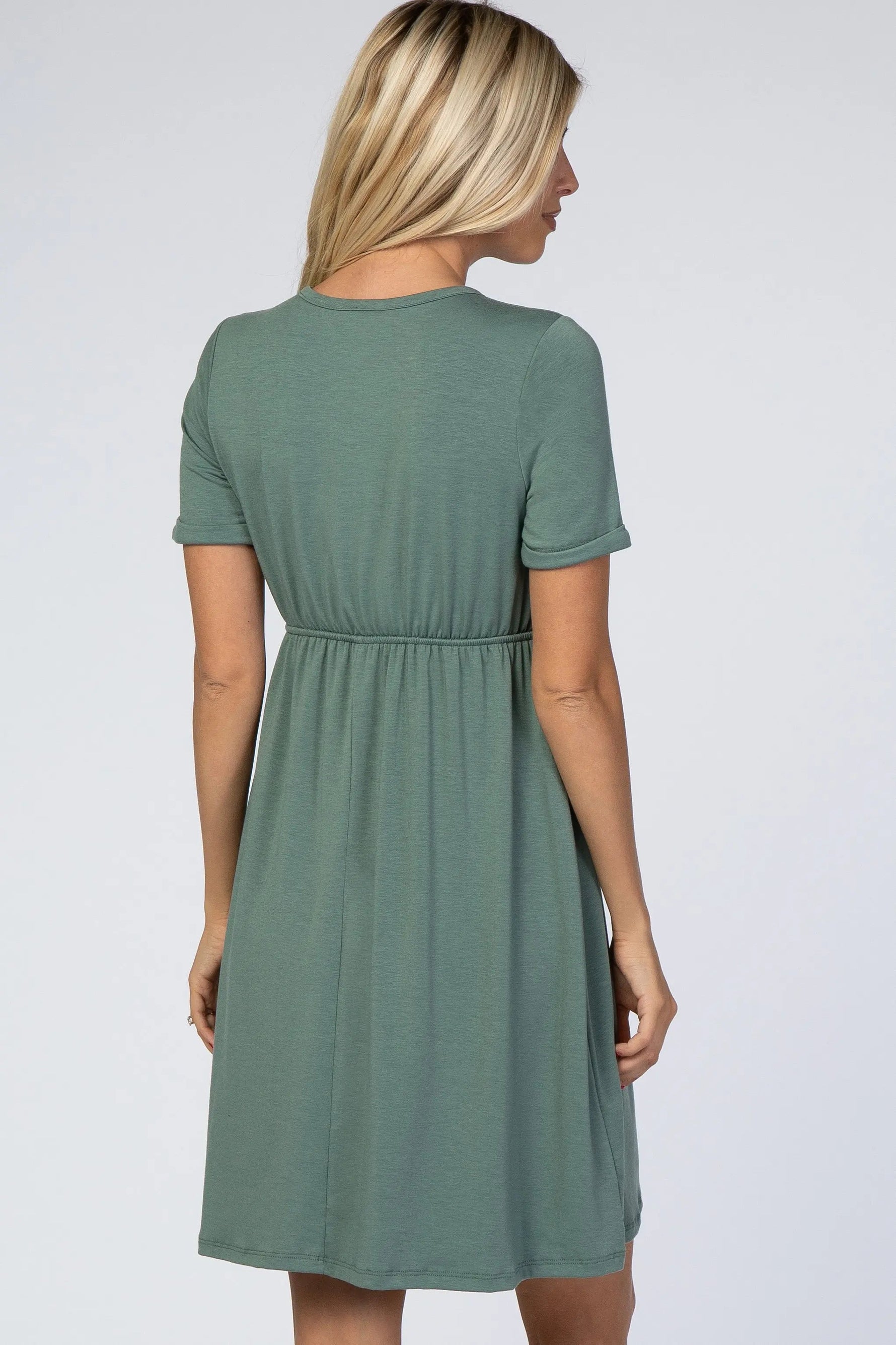 PinkBlush PinkBlush Sage Green Cuff Sleeve Waist Tie Dress - 