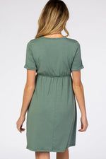 PinkBlush PinkBlush Sage Green Cuff Sleeve Waist Tie Maternity Dress - 