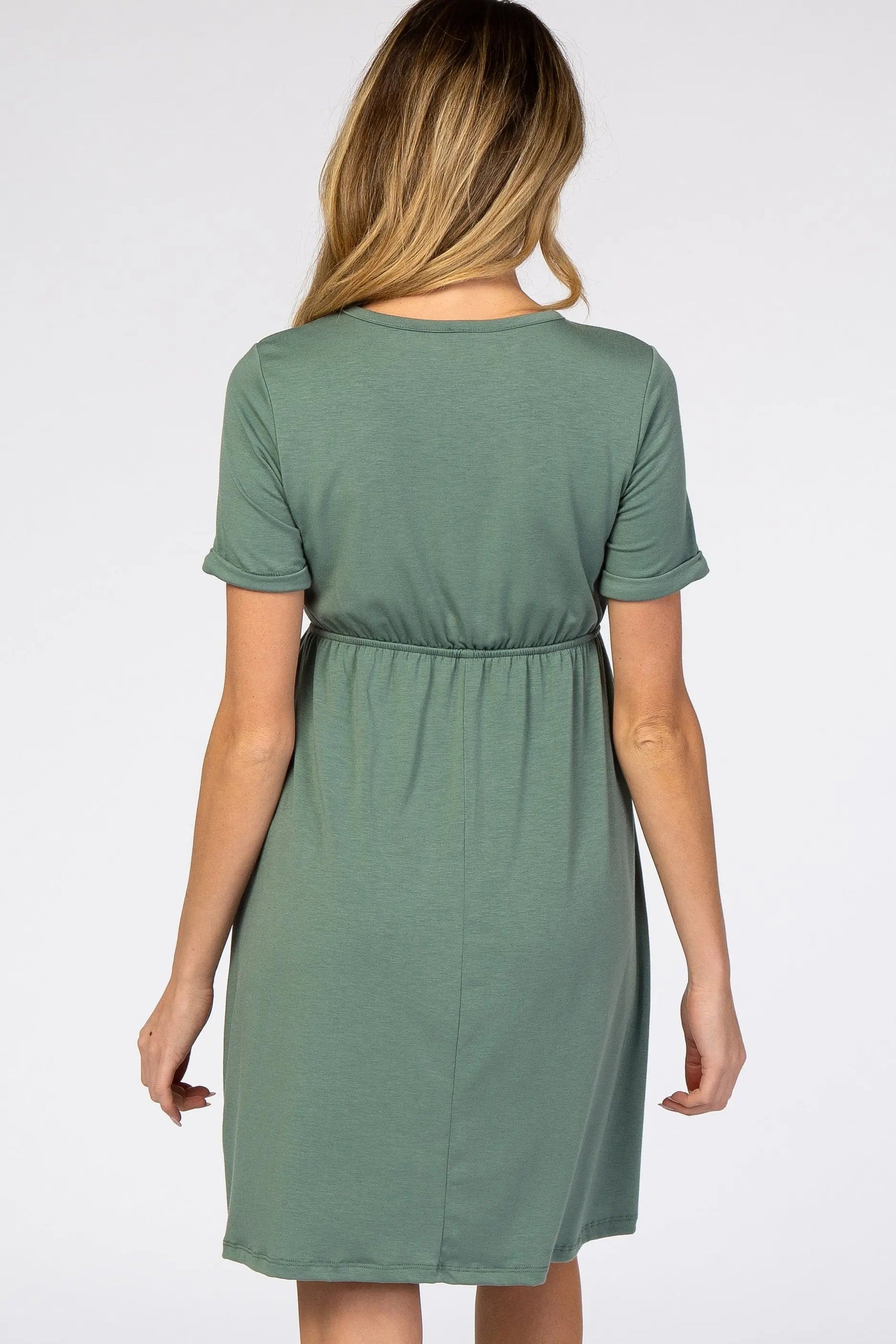 PinkBlush PinkBlush Sage Green Cuff Sleeve Waist Tie Maternity Dress - 