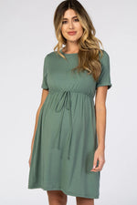 PinkBlush PinkBlush Sage Green Cuff Sleeve Waist Tie Maternity Dress - 