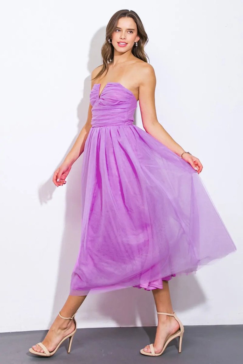 PinkBlush PinkBlush Strapless Midi Dress with Elegant Fit for Special Occasions - 