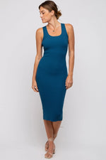 PinkBlush PinkBlush Teal Fitted Knit Maternity Midi Dress with Square Neckline for Moms - 