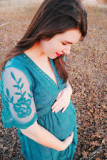 PinkBlush PinkBlush Teal Lace Mesh Overlay Maternity Maxi Dress - 