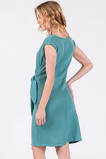 PinkBlush PinkBlush Teal Terry Knit Gathered Waist Dress with Rounded Neckline for Women - 