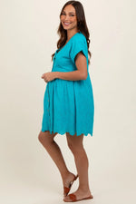 PinkBlush PinkBlush Turquoise Eyelet Button Front Maternity Dress with Pockets - 