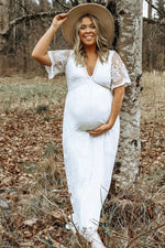 PinkBlush PinkBlush White Lace Mesh Overlay Maternity Maxi Dress - 