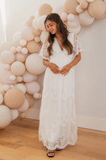PinkBlush PinkBlush White Lace Mesh Overlay Maternity Maxi Dress - 